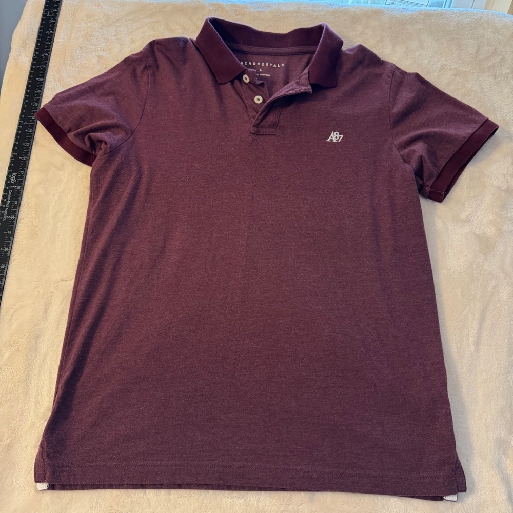 Aeropostale Mens A87 Logo Polo Shirt Burgundy Maroon Heathered Short Sleeve L